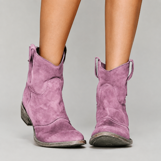 Charlotte Suede Western Ankle Boots
