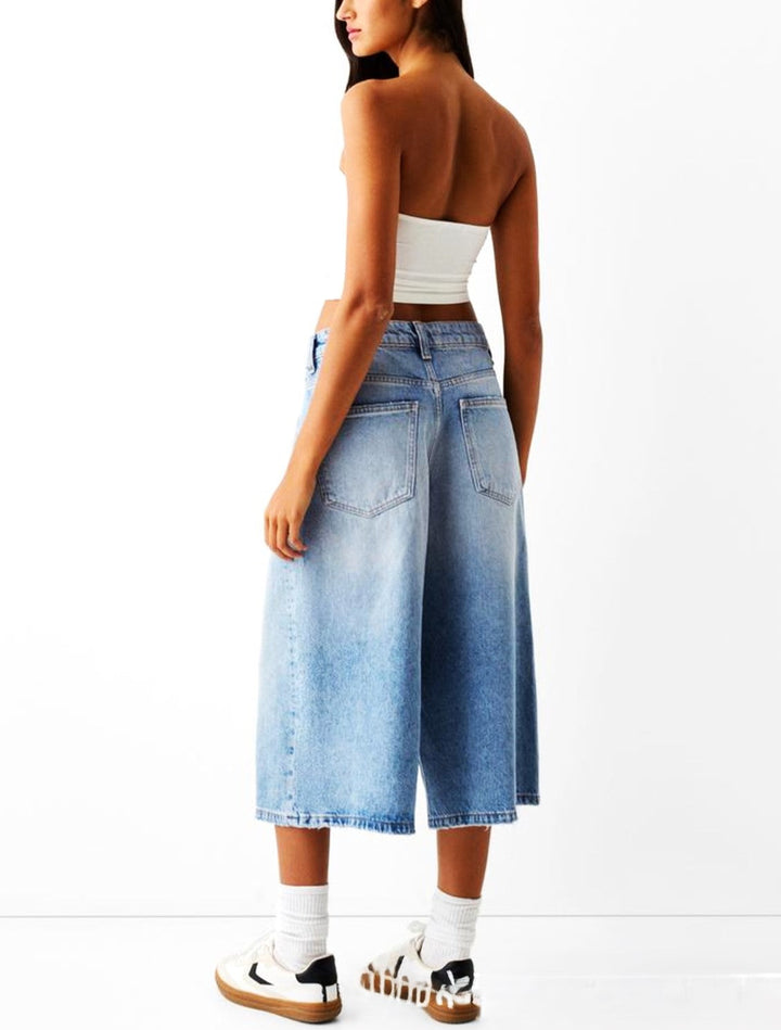 Clara & Sophia | High-Waist Relaxed-Fit Denim Bermuda Shorts