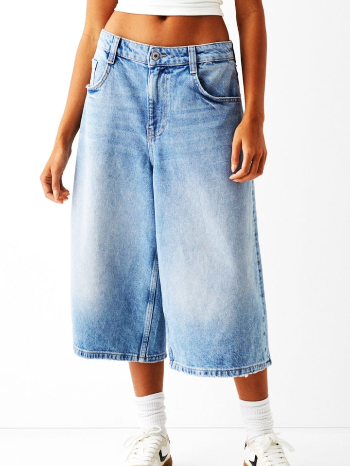 Clara & Sophia | High-Waist Relaxed-Fit Denim Bermuda Shorts