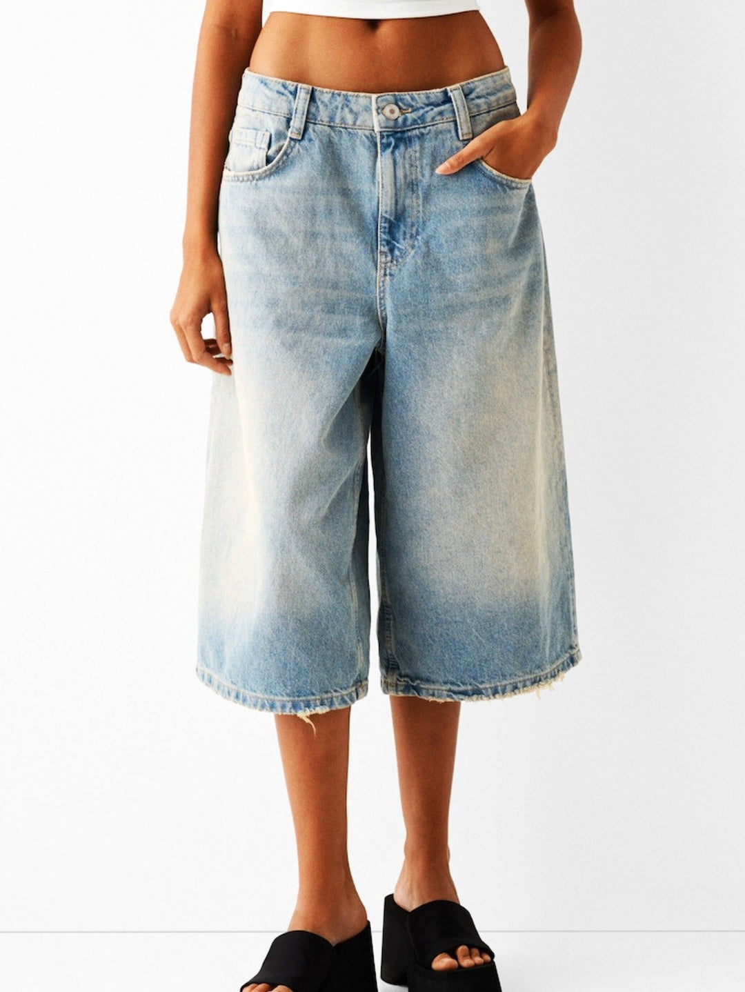 Clara & Sophia | High-Waist Relaxed-Fit Denim Bermuda Shorts