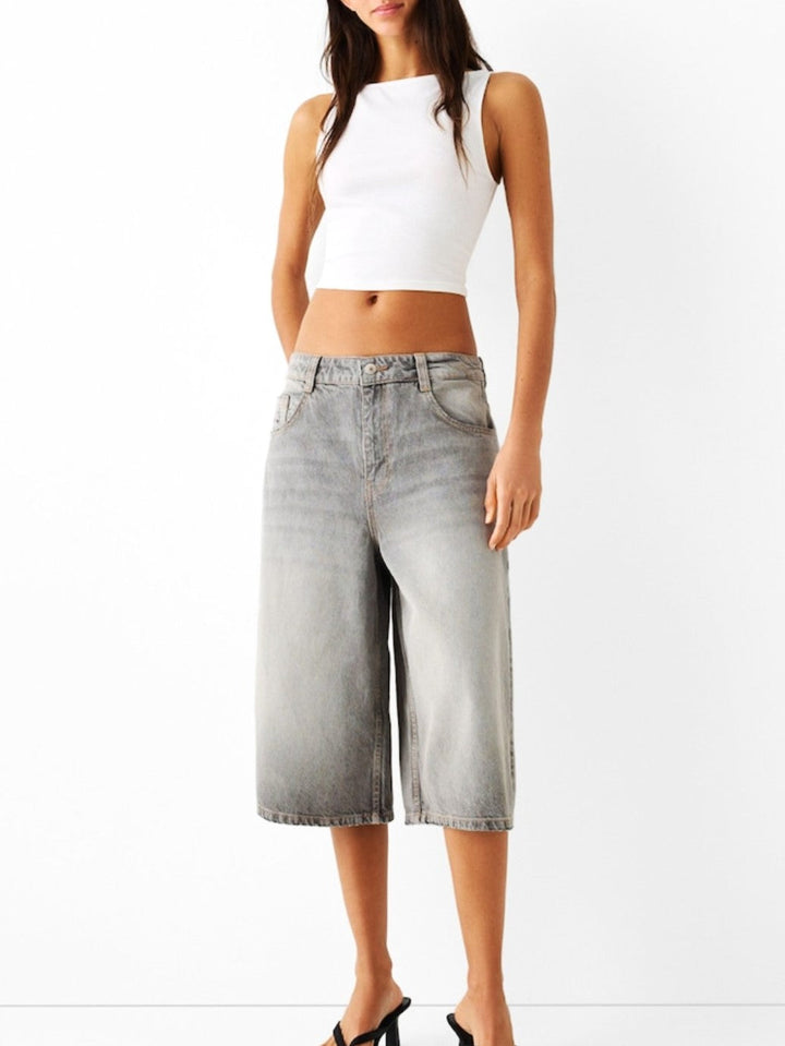 Clara & Sophia | High-Waist Relaxed-Fit Denim Bermuda Shorts