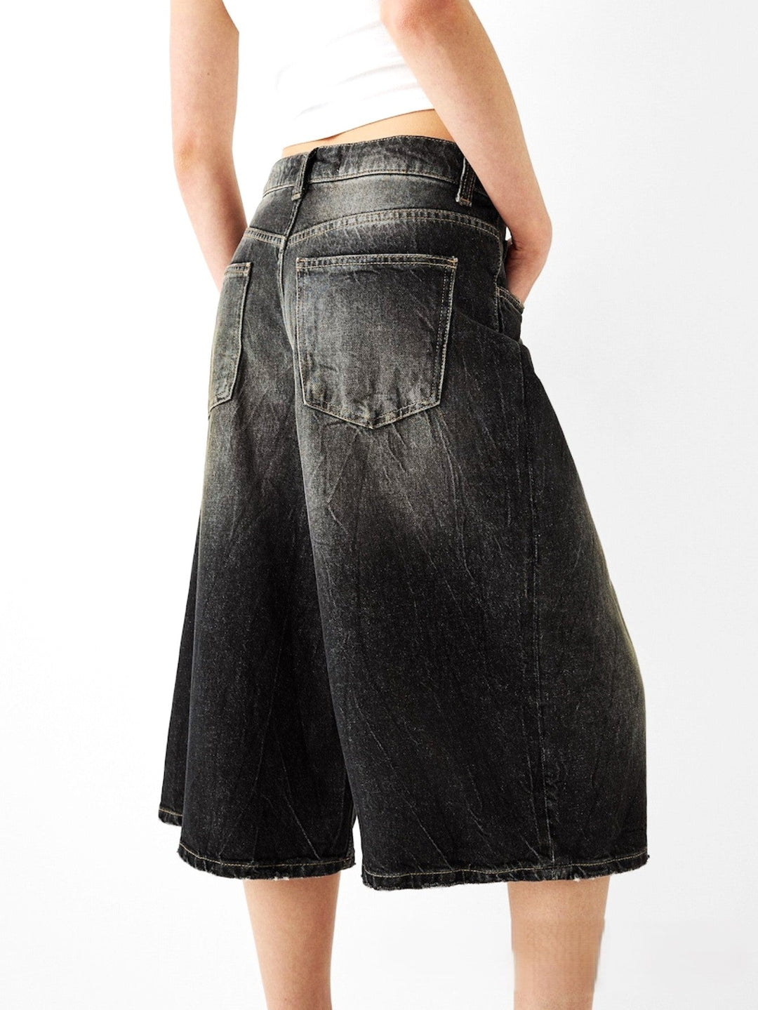 Clara & Sophia | High-Waist Relaxed-Fit Denim Bermuda Shorts