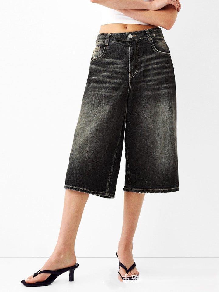 Clara & Sophia | High-Waist Relaxed-Fit Denim Bermuda Shorts