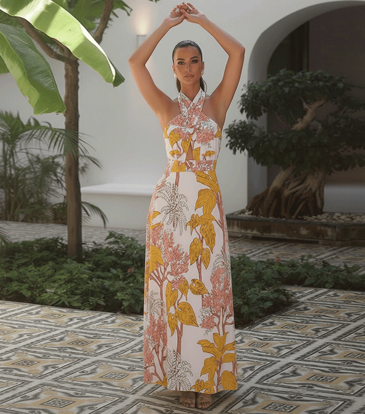 Halter Plant Leaves Print Swimsuit Set(s)