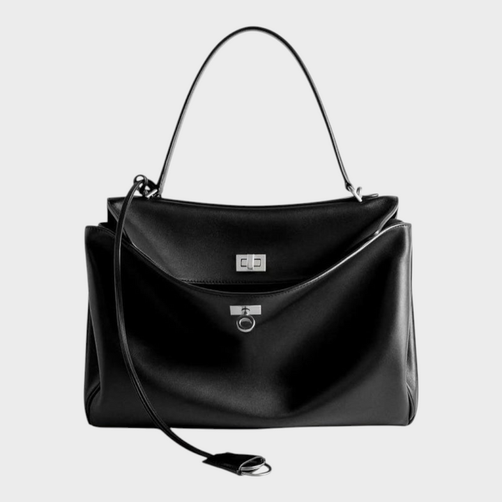 Curved Leather Handbag with Adjustable Shoulder Strap