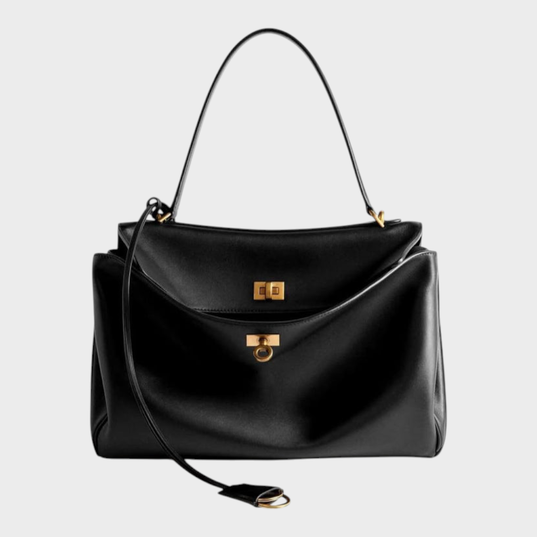 Cowhide Shoulder Bag with Magnetic Flap Closure
