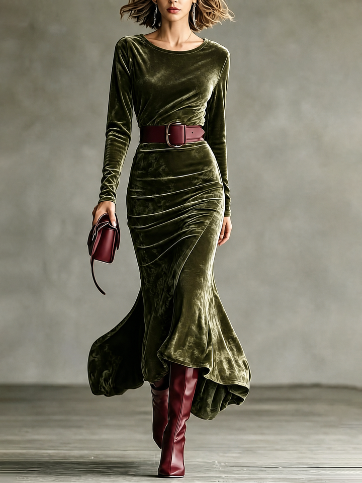 Long Sleeve Velvet Mermaid Maxi Dress