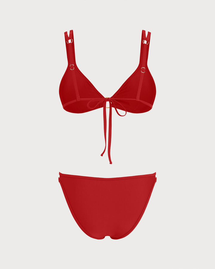 Clara & Sophia | Triangle Bikini Set, Red, Women's, O-Ring, Minimalist
