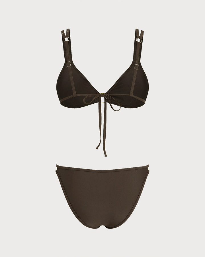 Clara & Sophia | Triangle O-Ring Bikini Set for Women in Coffee Color