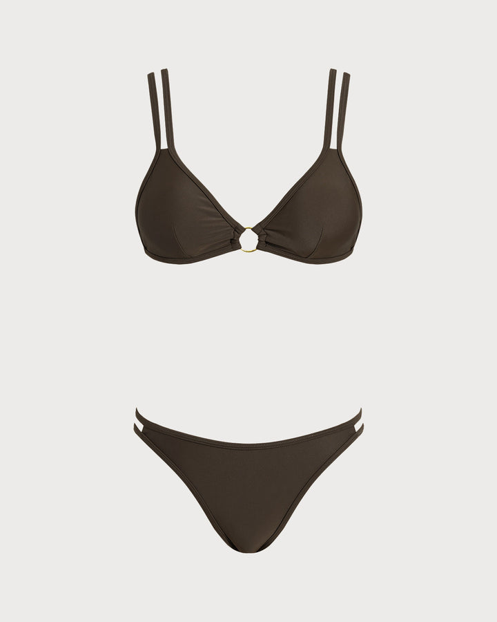 Clara & Sophia | Triangle O-Ring Bikini Set for Women in Coffee Color