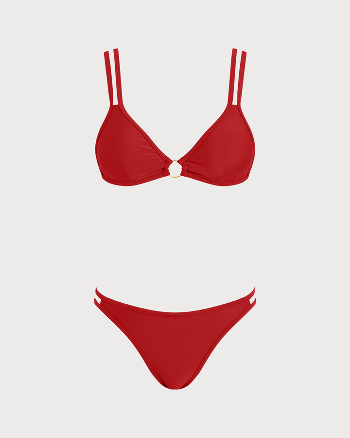 Clara & Sophia | Triangle Bikini Set, Red, Women's, O-Ring, Minimalist