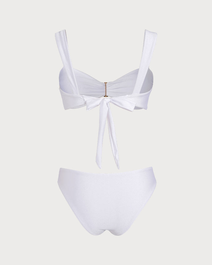 Clara & Sophia | White Sweetheart Neck Drawstring Bikini Set