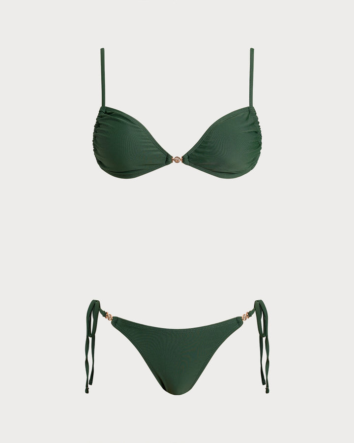Clara & Sophia | Green Triangle Drawstring Bikini Set