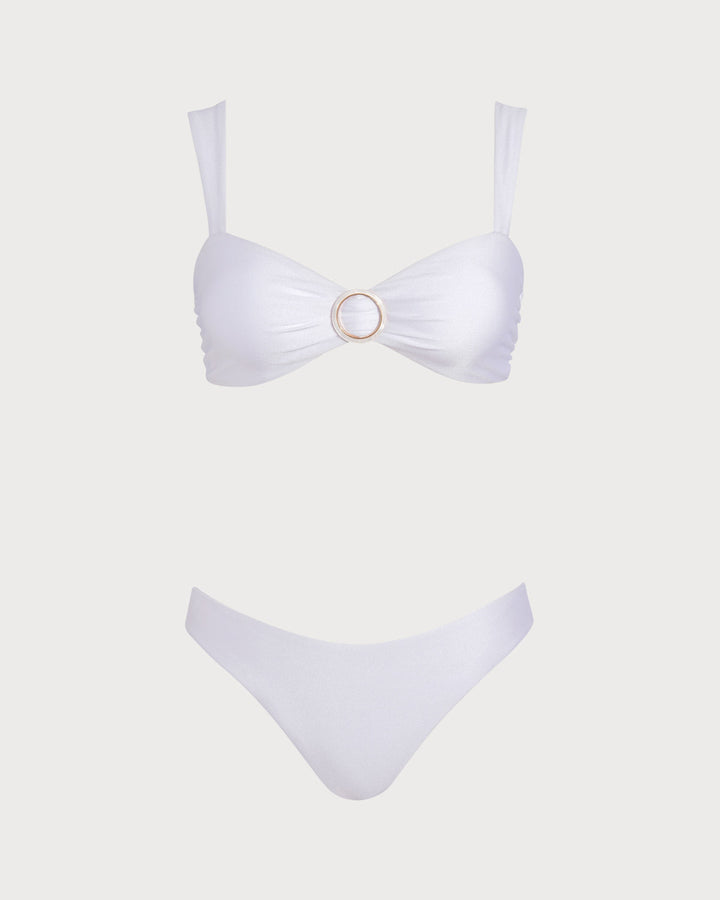 Clara & Sophia | White Sweetheart Neck Drawstring Bikini Set