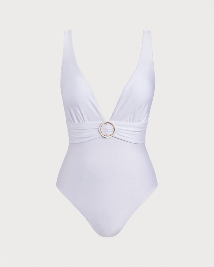 Clara & Sophia | White V Neck One Piece Swimsuit