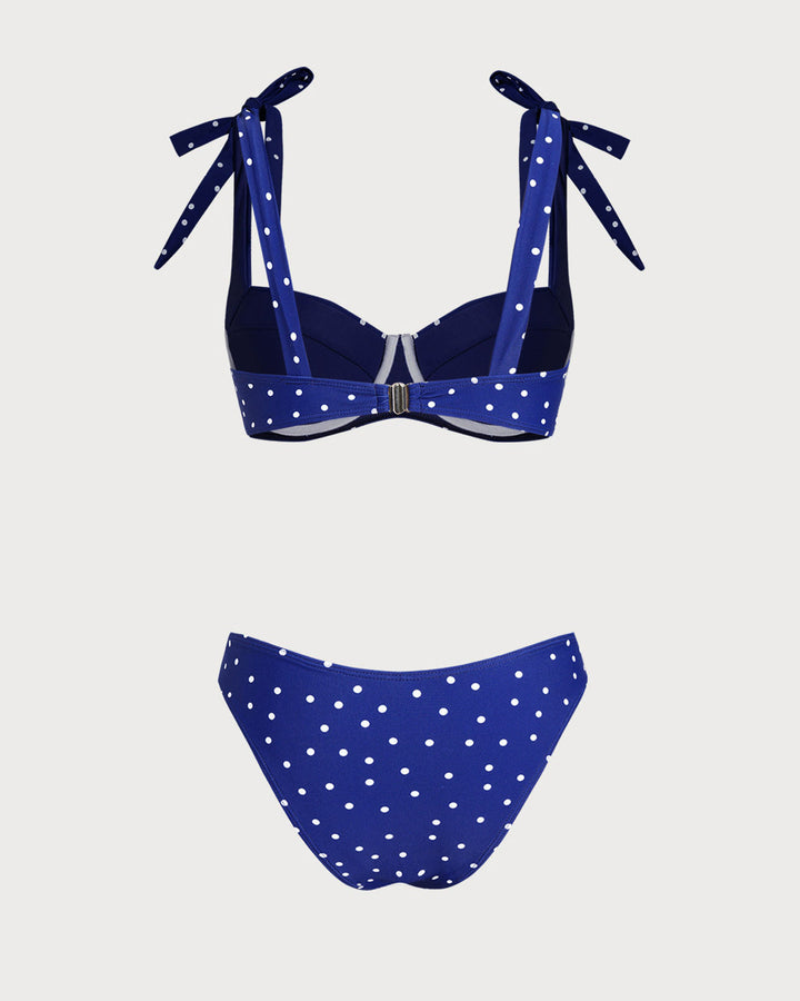 Clara & Sophia | Underwire Bikini Set for Women in Blue Polka Dot with Bowknot Detail
