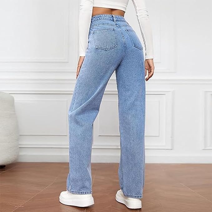 Stylish High Waisted Wide Leg Jeans for Women with Straight Baggy Denim Relaxed Style