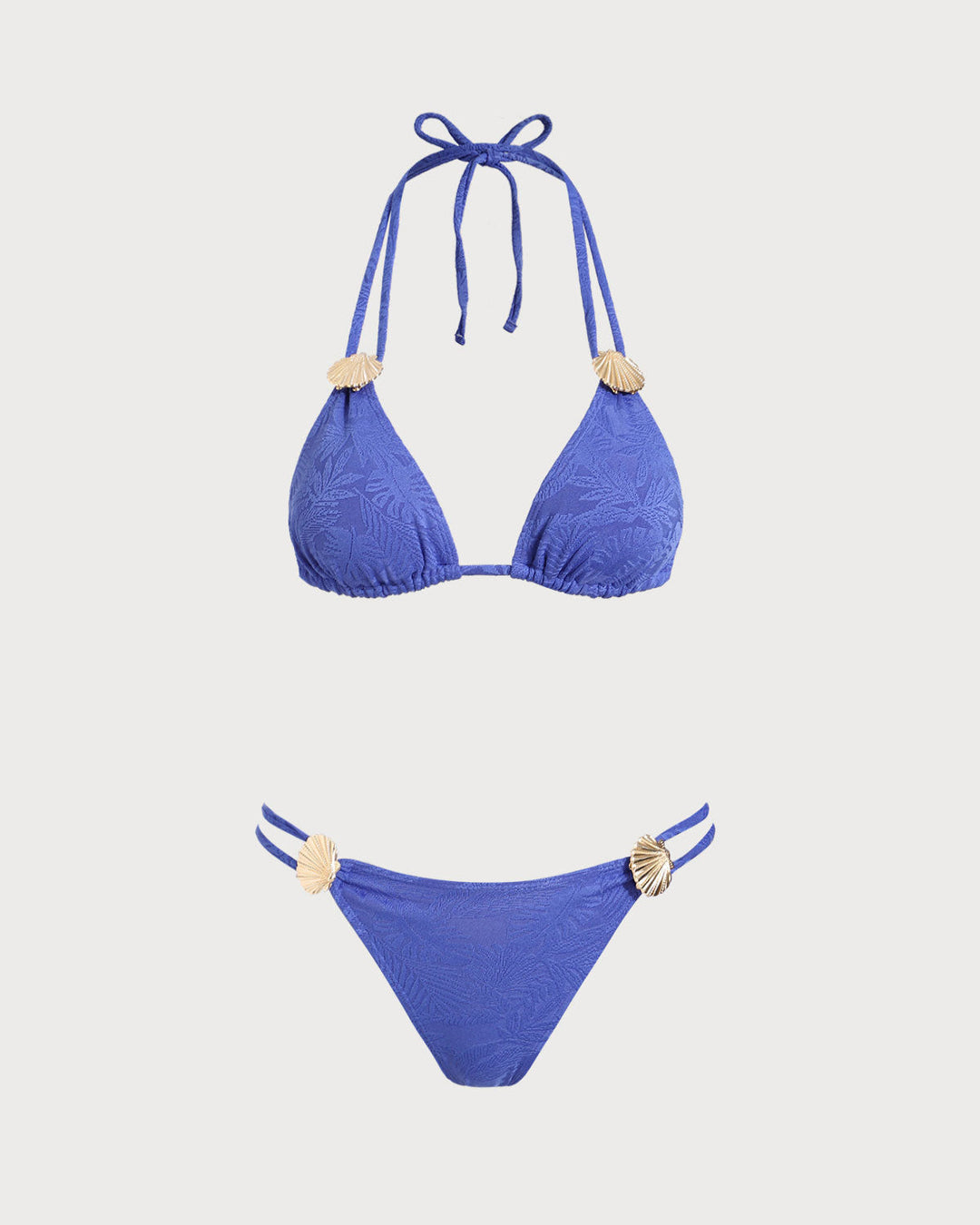 Clara & Sophia | Textured Halter Triangle Bikini Set for Women in Blue