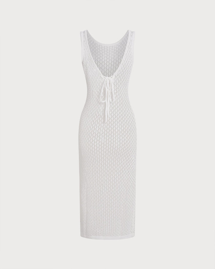 Clara & Sophia | Crochet Drawstring Swimsuit Cover-Up for Women in White