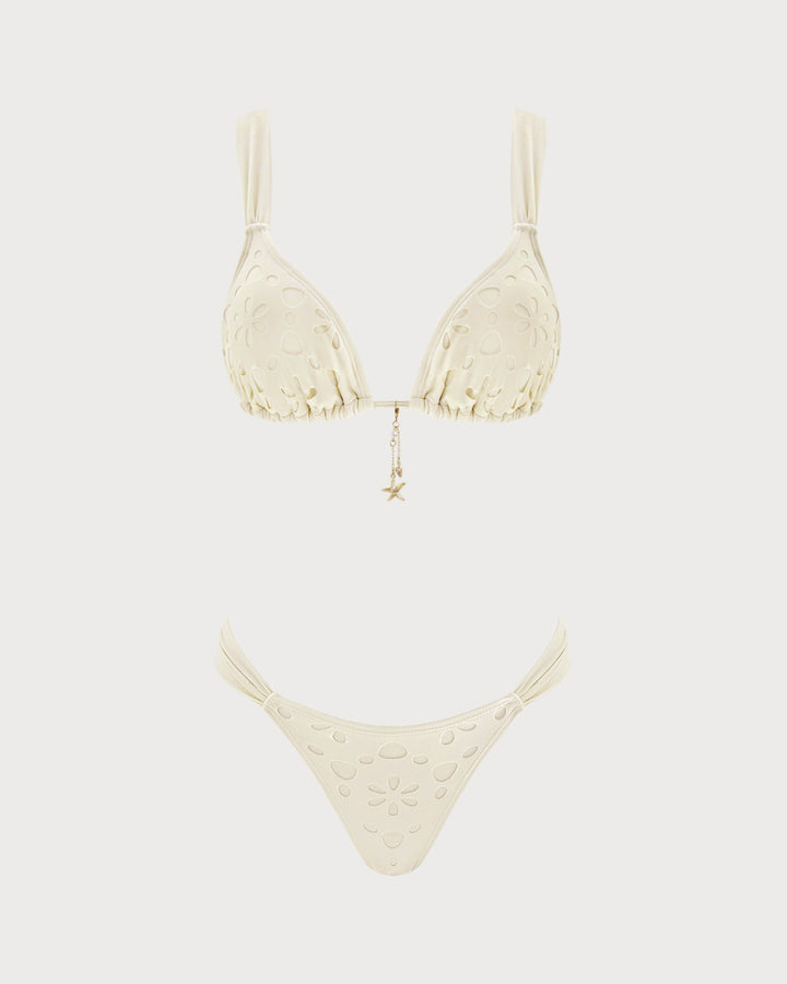 Clara & Sophia | Drawstring Triangle Bikini Set for Women in Off White
