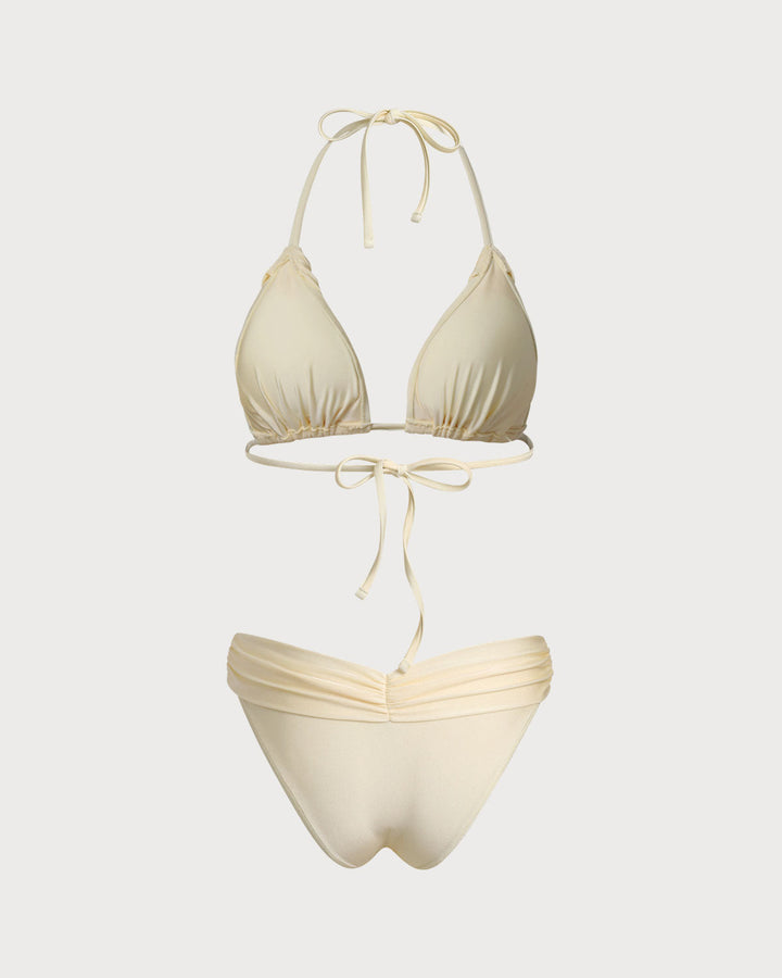 Clara & Sophia | Yellow Ruched Halter Bikini