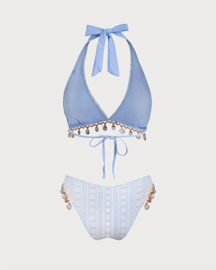 Clara & Sophia | Floral Halter Triangle Bikini Set, Women's, Blue
