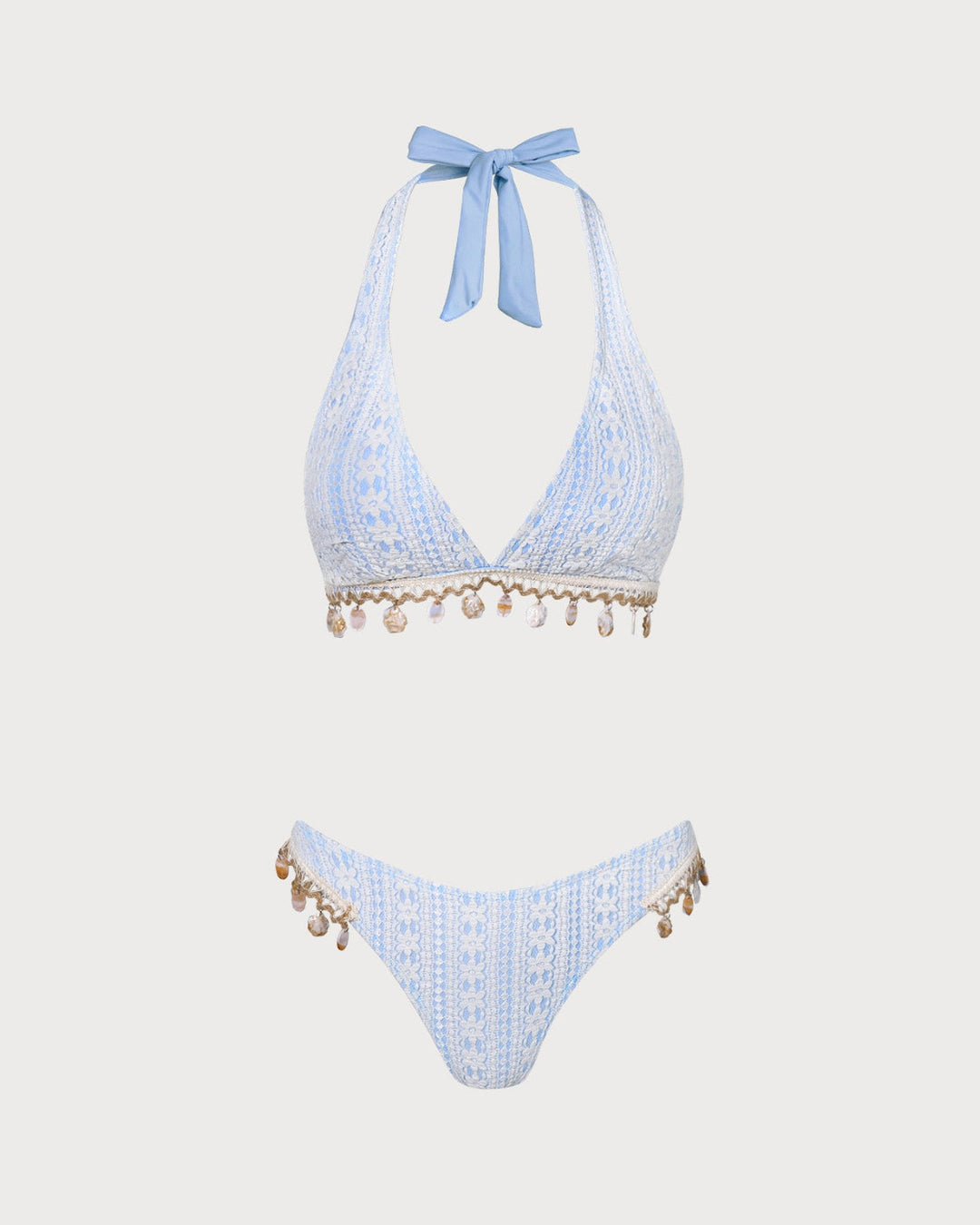 Clara & Sophia | Floral Halter Triangle Bikini Set, Women's, Blue