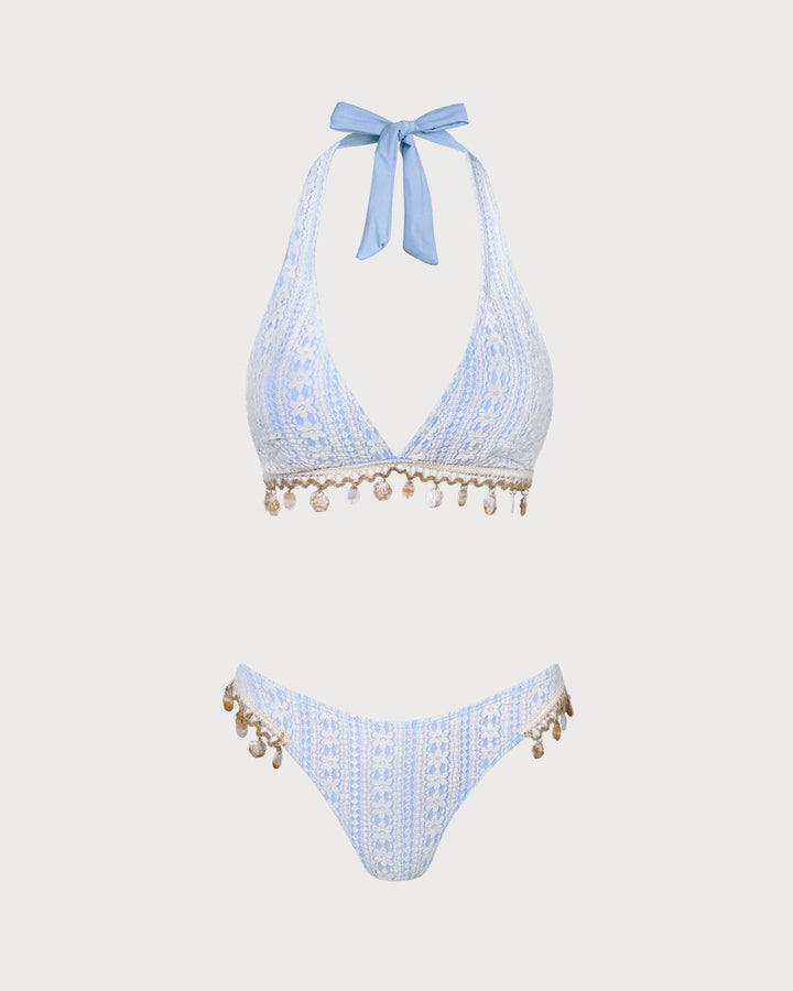 Clara & Sophia | Floral Halter Triangle Bikini Set, Women's, Blue