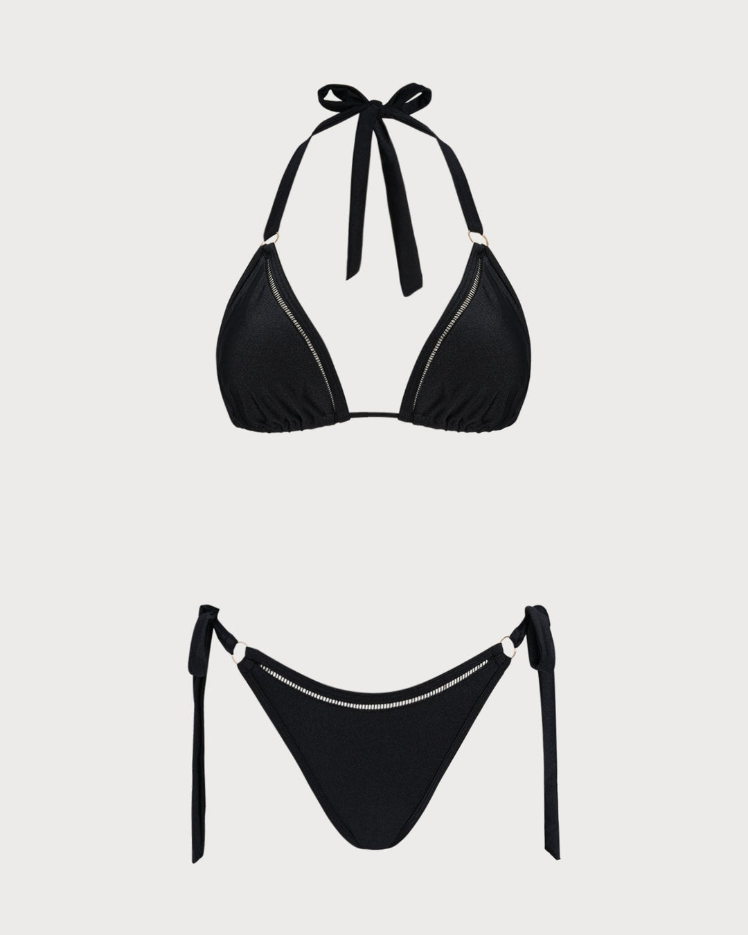 Clara & Sophia | Halter O-Ring Triangle Bikini Set, Black