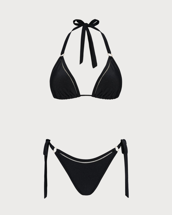 Clara & Sophia | Halter O-Ring Triangle Bikini Set, Black