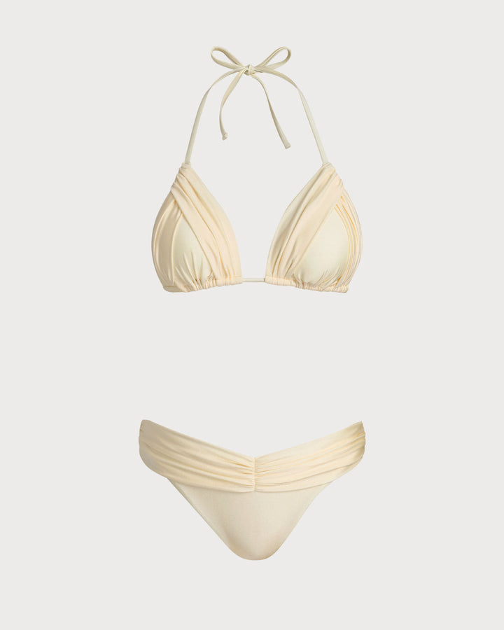 Clara & Sophia | Yellow Ruched Halter Bikini