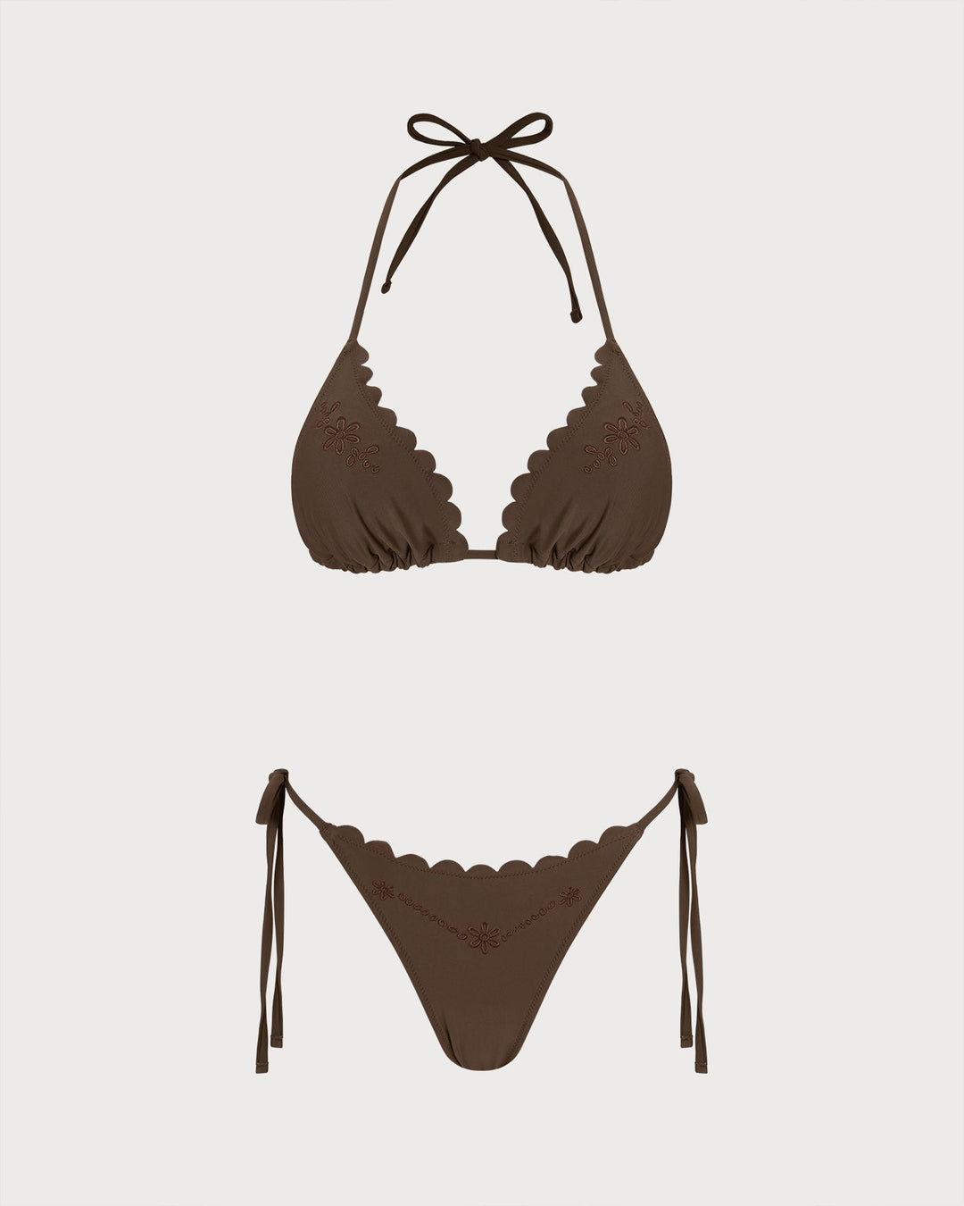 Clara & Sophia | Halter Embroidery Bikini Set for Women in Coffee