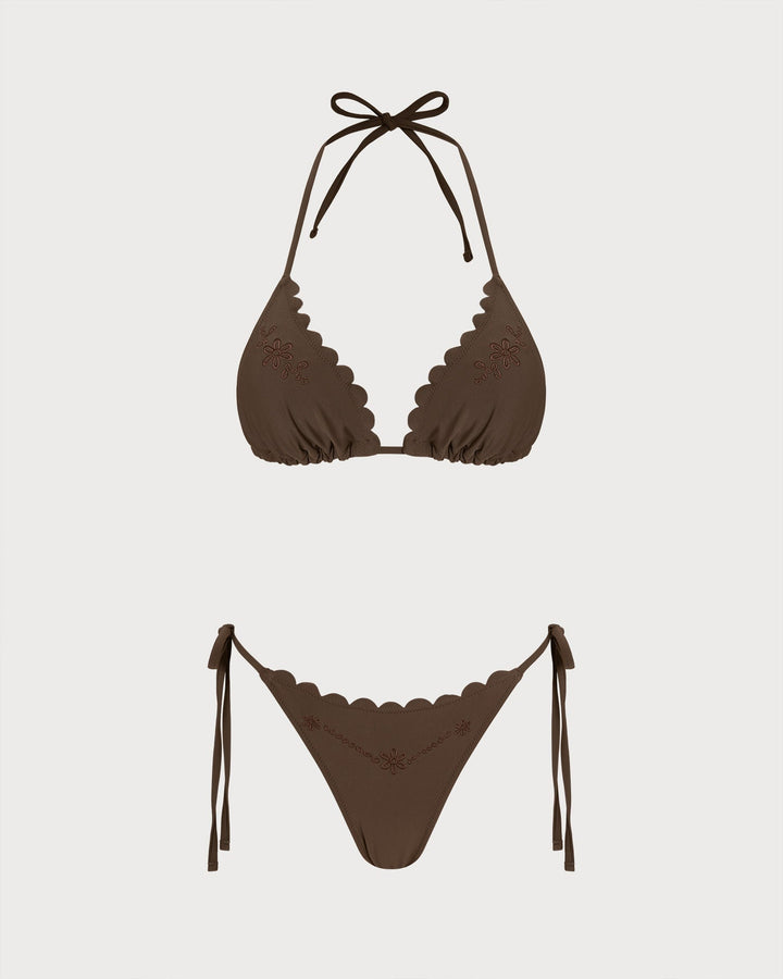 Clara & Sophia | Halter Embroidery Bikini Set for Women in Coffee