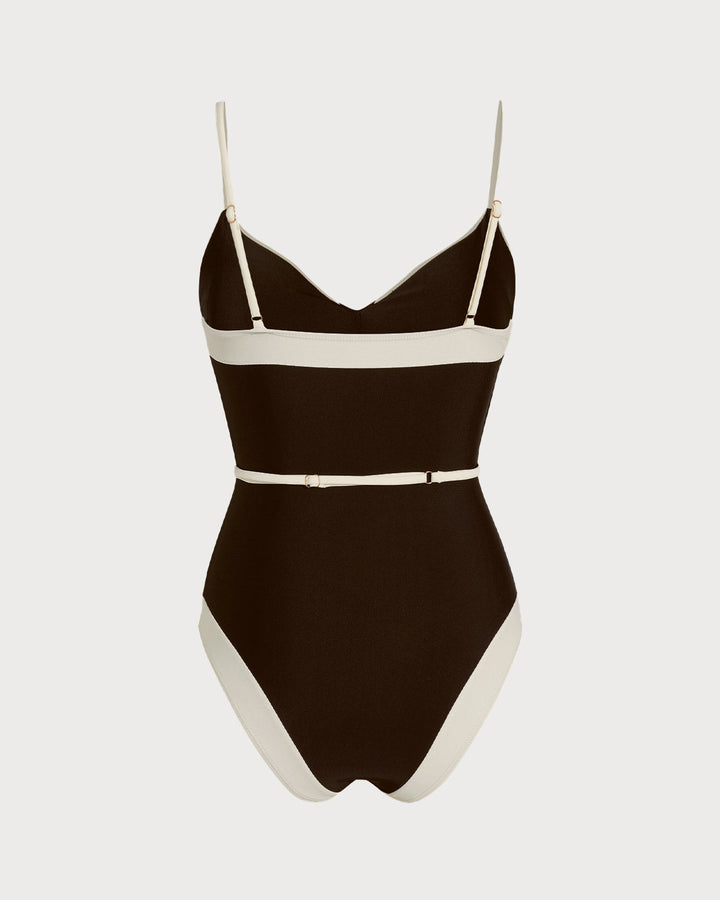 Clara & Sophia | Brown V Neck Bralette One Piece