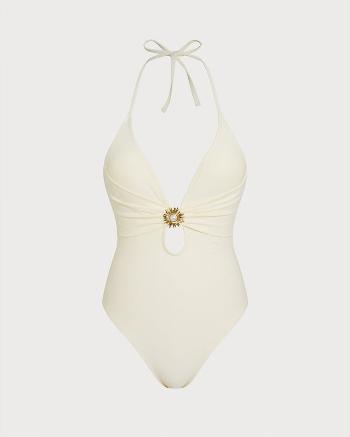 Clara & Sophia | Halter Bralette One Piece Swimsuit, Off White