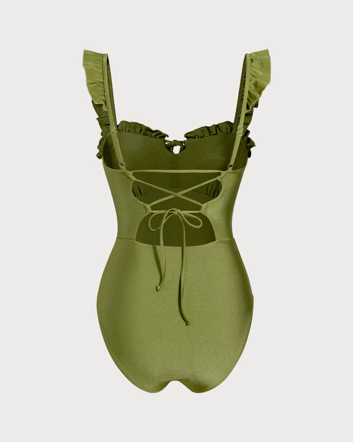 Clara & Sophia | Ruched Bralette One Piece Swimwear for Women in Green