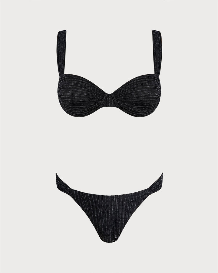 Clara & Sophia | Underwire Bikini Set for Women in Black Sequins