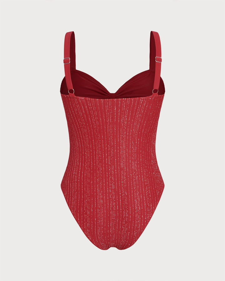 Clara & Sophia | V Neck Bralette One Piece Swimwear, Red