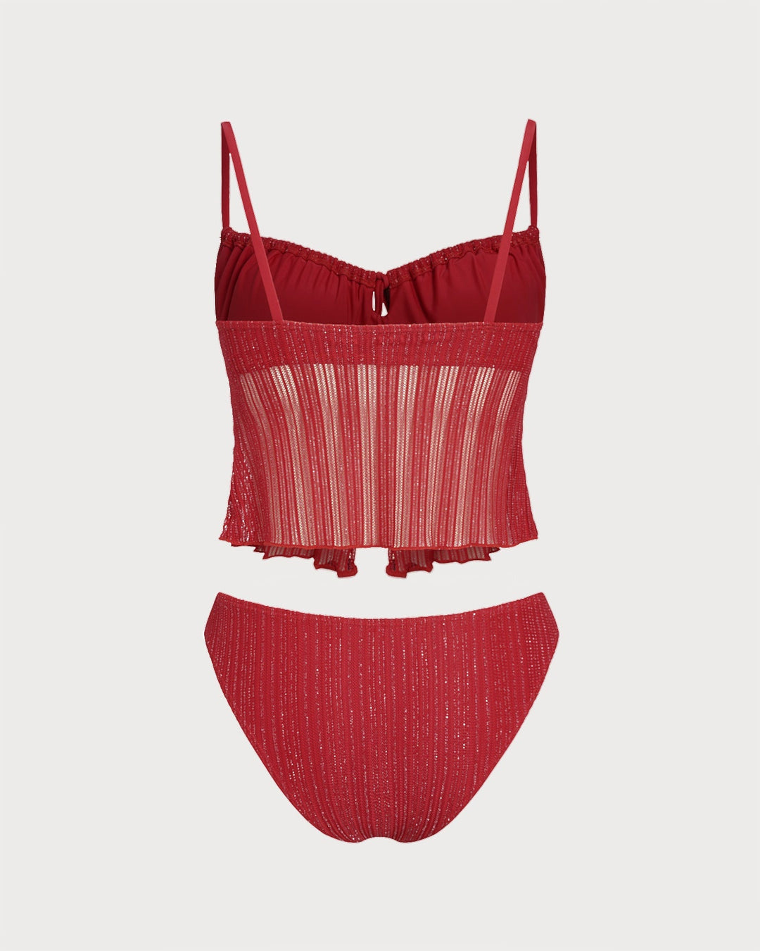 Clara & Sophia | Square Neck Sequins Tankini Set for Women in Red