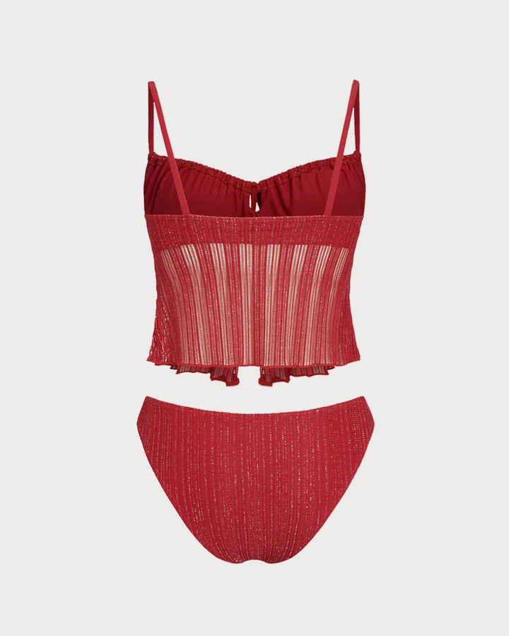 Clara & Sophia | Square Neck Sequins Tankini Set for Women in Red
