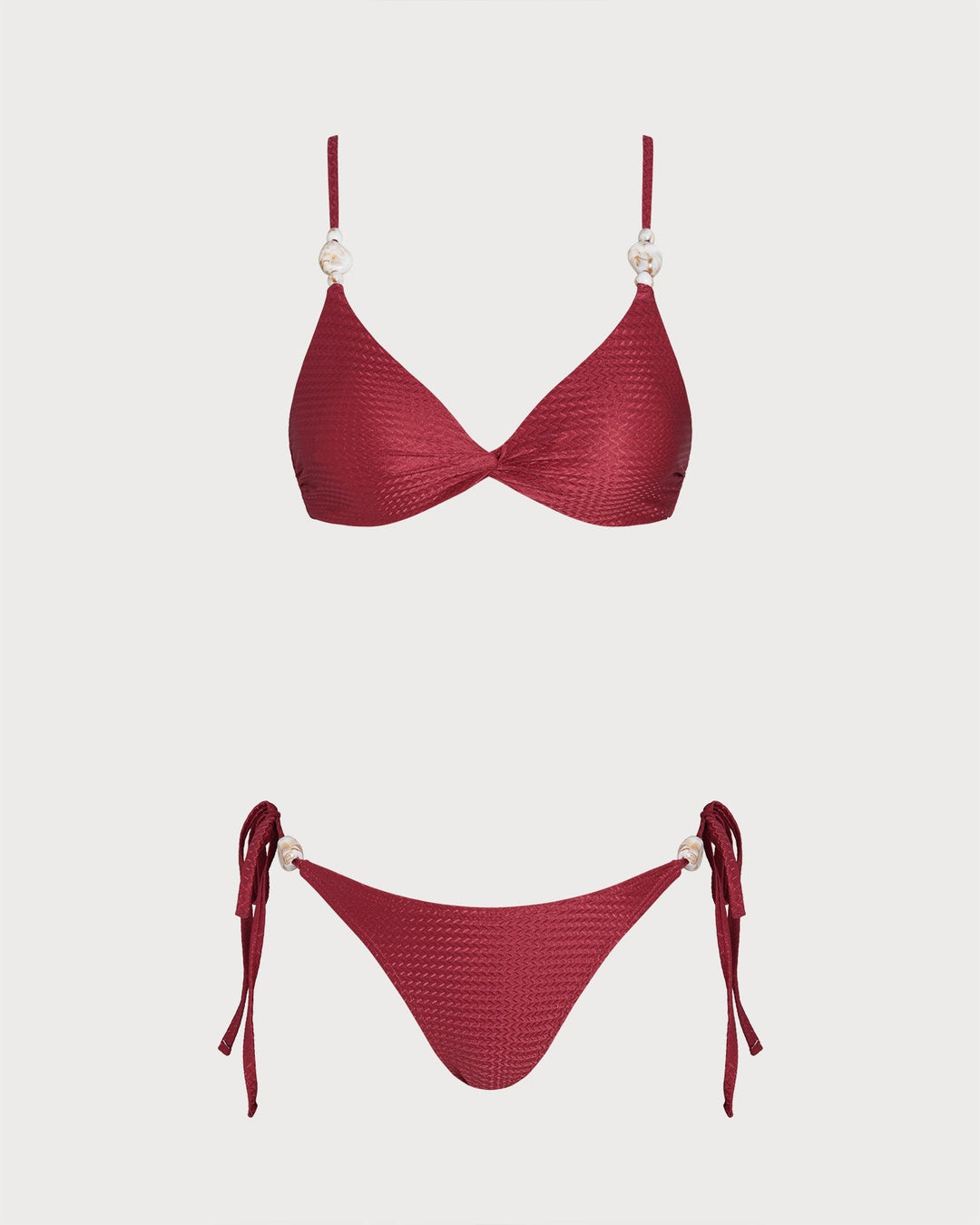 Clara & Sophia | V Neck Triangle Drawstring Bikini Set, Red