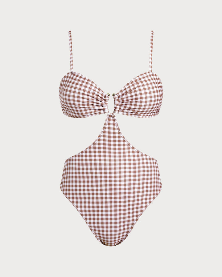 Clara & Sophia | Plaid One Piece Swimwear for Women in Coffee