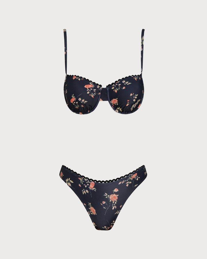Clara & Sophia | Floral Underwire Bikini Set for Women in Navy