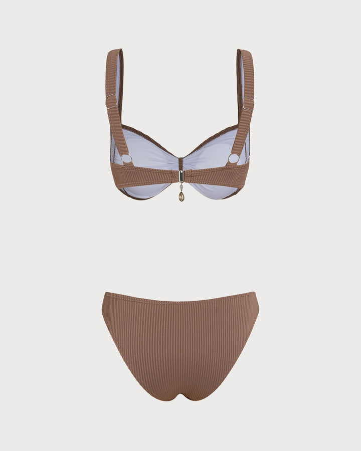 Clara & Sophia | Striped Triangle Bikini Set for Women in Brown