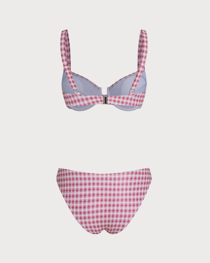 Clara & Sophia | Underwire Bikini Set for Women in Red Plaid