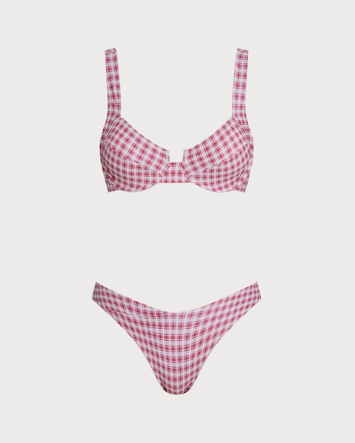 Clara & Sophia | Underwire Bikini Set for Women in Red Plaid