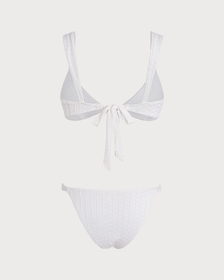 Clara & Sophia | Textured V Neck Bralette Bikini Set for Women in White