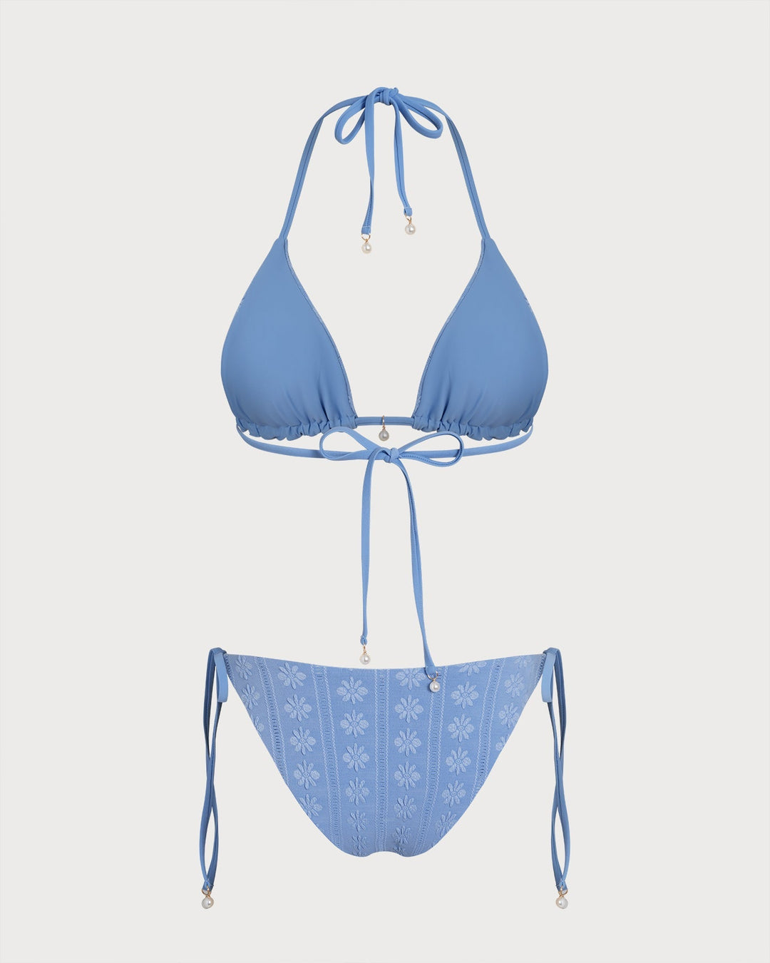 Clara & Sophia | Reversible Halter Triangle Bikini Set for Women in Blue