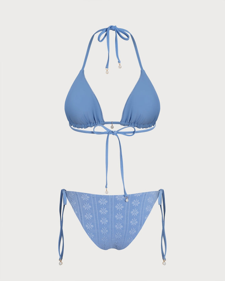 Clara & Sophia | Reversible Halter Triangle Bikini Set for Women in Blue