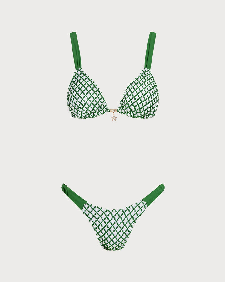 Clara & Sophia | Green Plaid Triangle Bikini Set